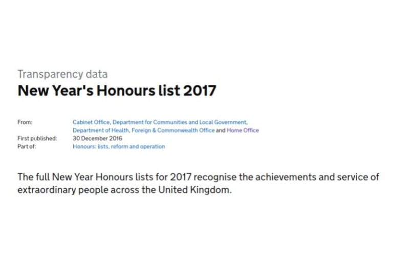 New Year's Honours 2017: Many congratulations to all in and associated ...