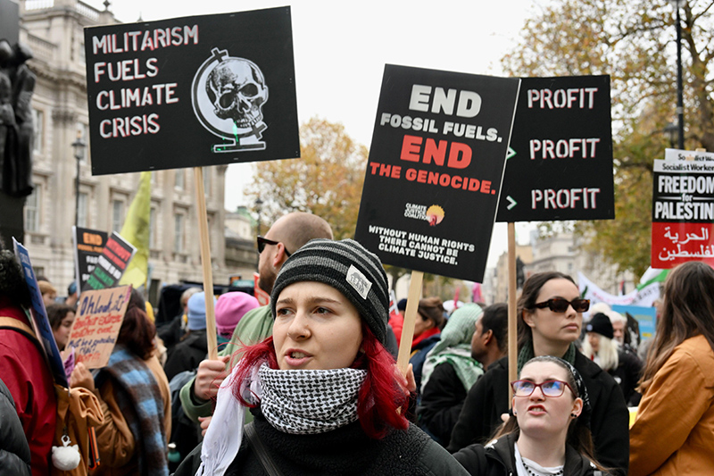 March for Climate Justice to coincide with COP29.A Coalition of Environmental Groups, including Extinction Rebellion and Greepeace, marched from the British Museum to 10 Downing Street to demand Climate Justice and an end to the war in the Middle East.