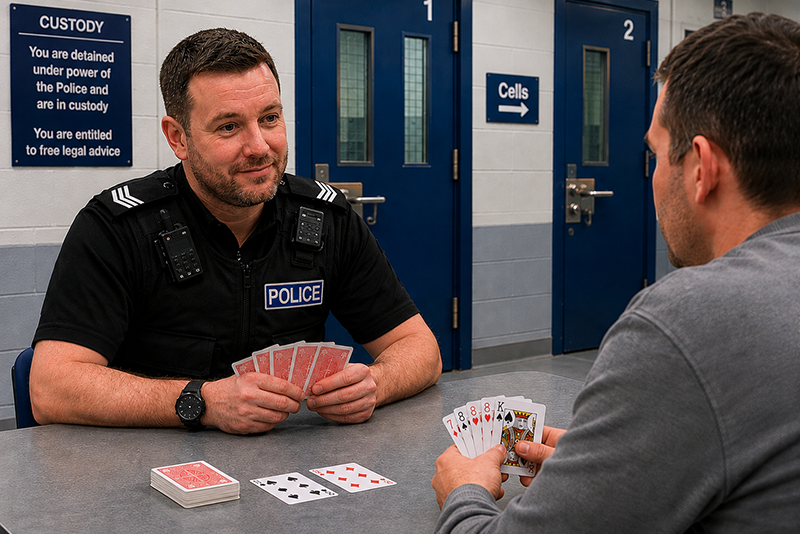 Custody cop playing Poker with detainee