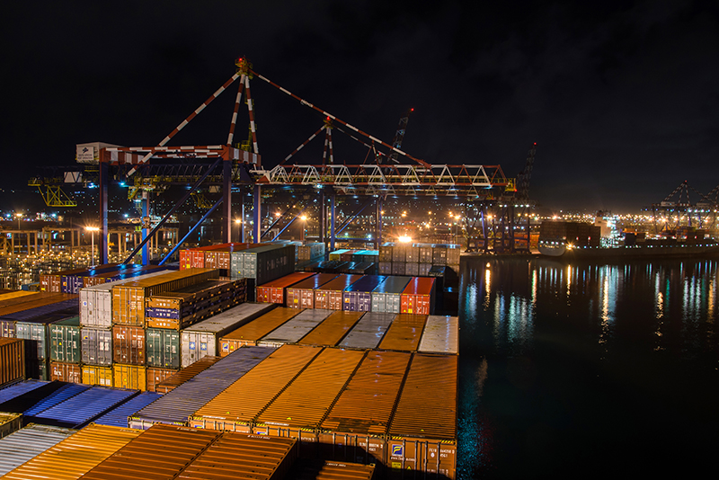 Durban, South Africa, Container terminal at night