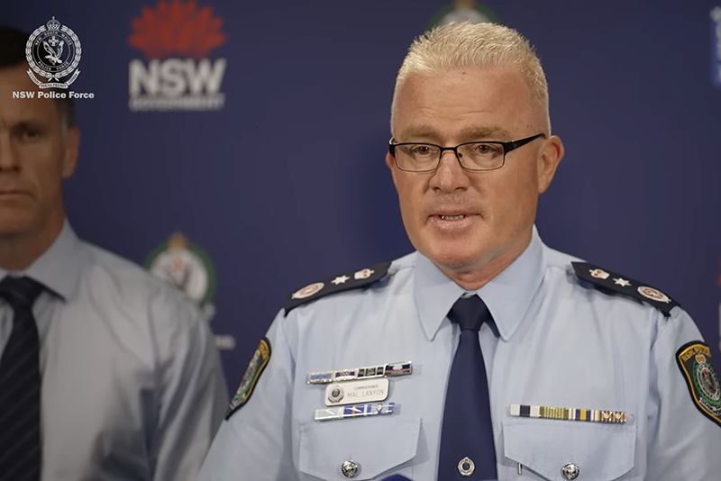 New South Wales Police Commissioner Mal Lanyon addresses a press conference about the Bondi Beach terror attack, alongside NSW Premier Chris Minns