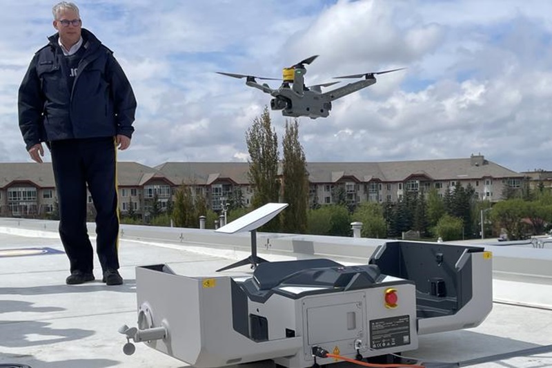 Chief Superintendent Kevin Kunetzki, deputy criminal operations officer with Alberta RCMP, oversees a demonstration launch at the Red Deer RCMP detachment on May 23. (rdnewsNOW/Ashley Lavallee-Koenig)