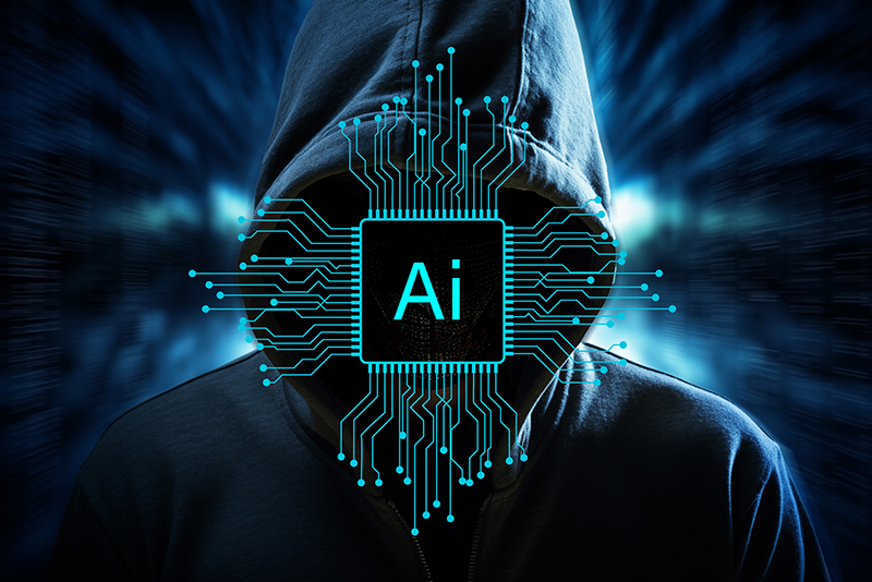 Cybersecurity ai and privacy concepts to protect data. Internet network security technology. Ai Hacker hoodie dark theme. AI technology hacker. concept Cybersecurity AI Artificial Intelligence.