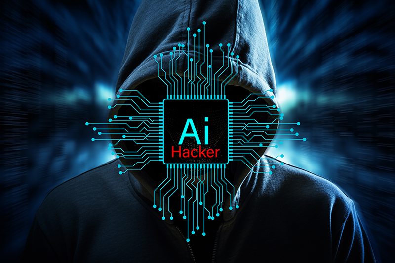 Graphic of an AI hacker