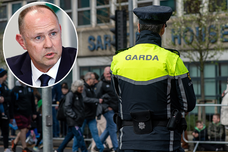 Garda with inset pic of GRA General Secretary Ronan Slevin
