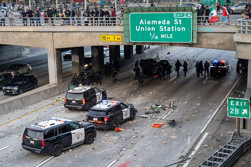 Sunday, June 8, 2025 - Los Angeles, California : Angelenos protest against ICE raids and President Donald Trump’s immigration policies in downtown Los Angeles, California