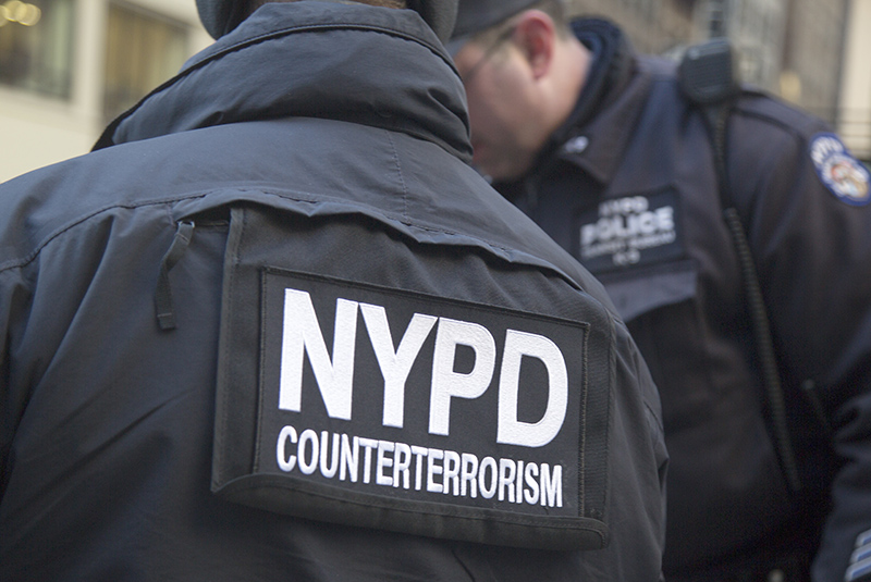 NYPD counter terrorism officers viewed close up from behind