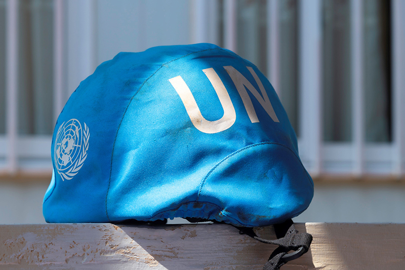 Blue United Nations helmet