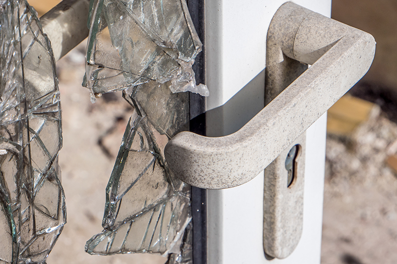 Broken door after burglary