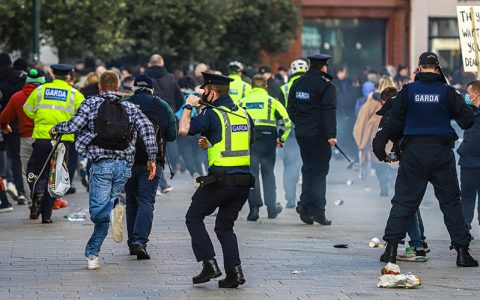 Gardai clash with protesters at an anti-lockdown gathering in Dublin