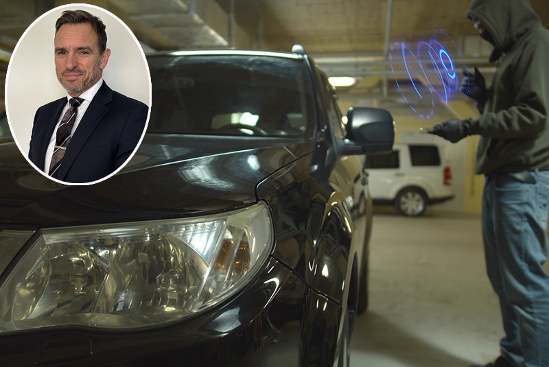 car cracker opening the door of parked car using technology with NVCRP lead Mark Kameen inset