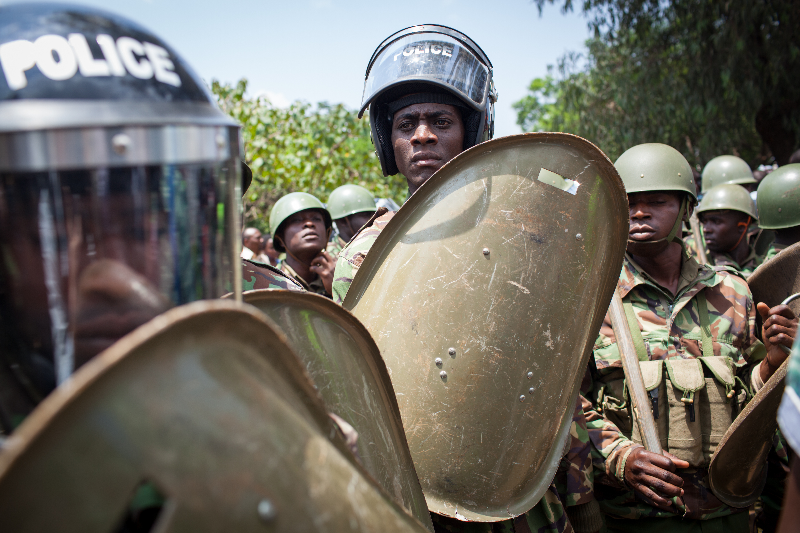 Nairobi, Kenya - February 13 2014 Color picture of a policemen holding shields