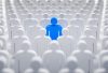 Blue individual in the crowd - concept of leadership and excellence